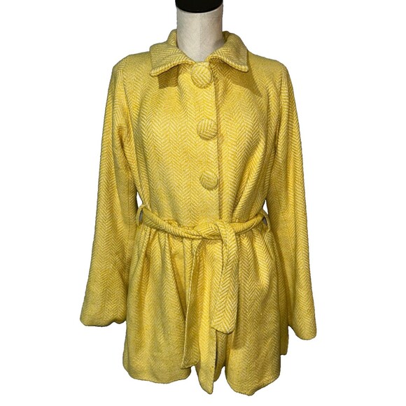 Kushcush Anthropologie Women’s Vintage Silk Tweed Yellow Coat Size L Preppy Y2K - Picture 1 of 11